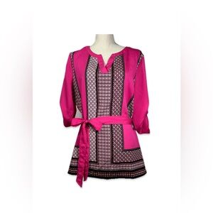 New York & Company Fuchsia and Black Patterned Tunic Women’s size L